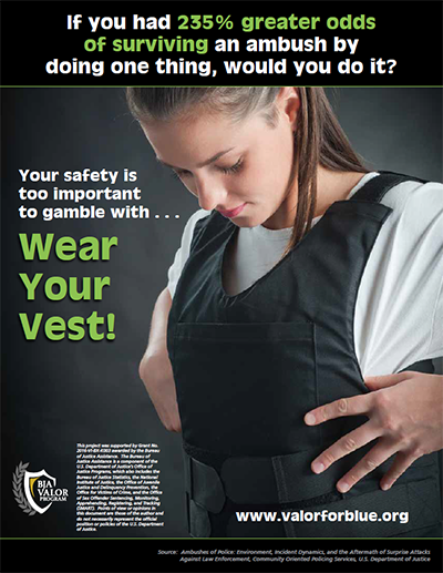 Promotional Poster Image for "Serve and Protect—Wear Your Vest"